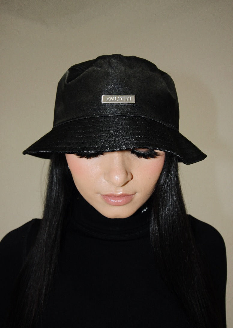 Satin Bucket Hat in Black