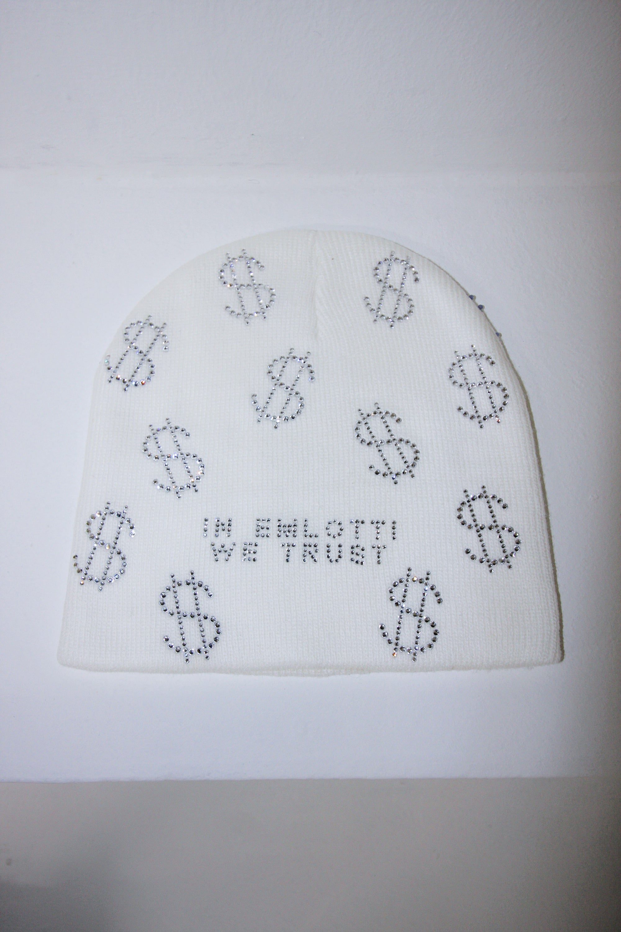 Rhinestone $ Beanie in White