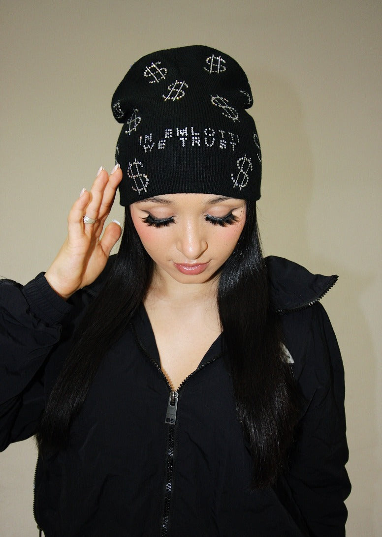 Rhinestone $ Beanie in Black