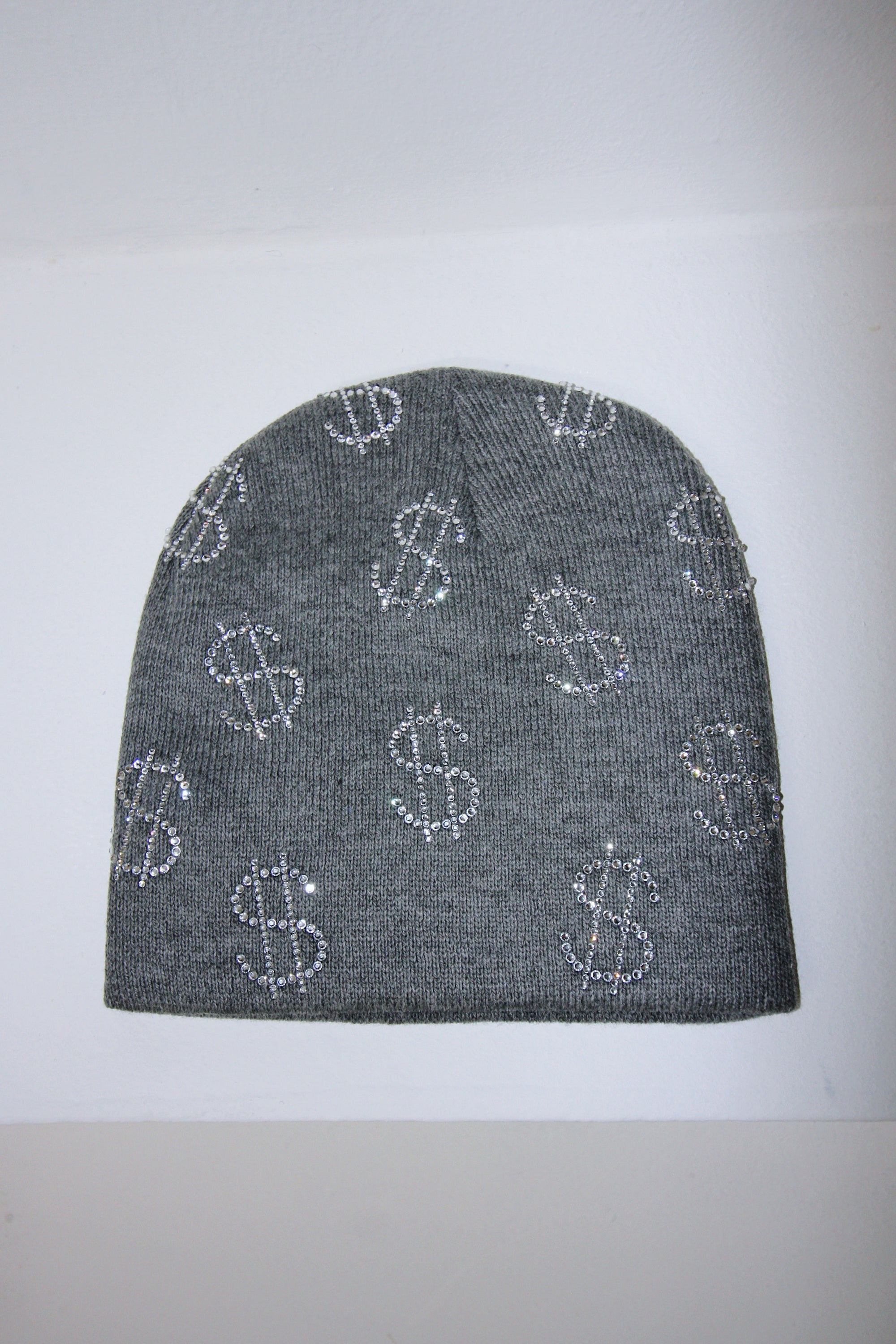 Rhinestone $ Beanie in Grey