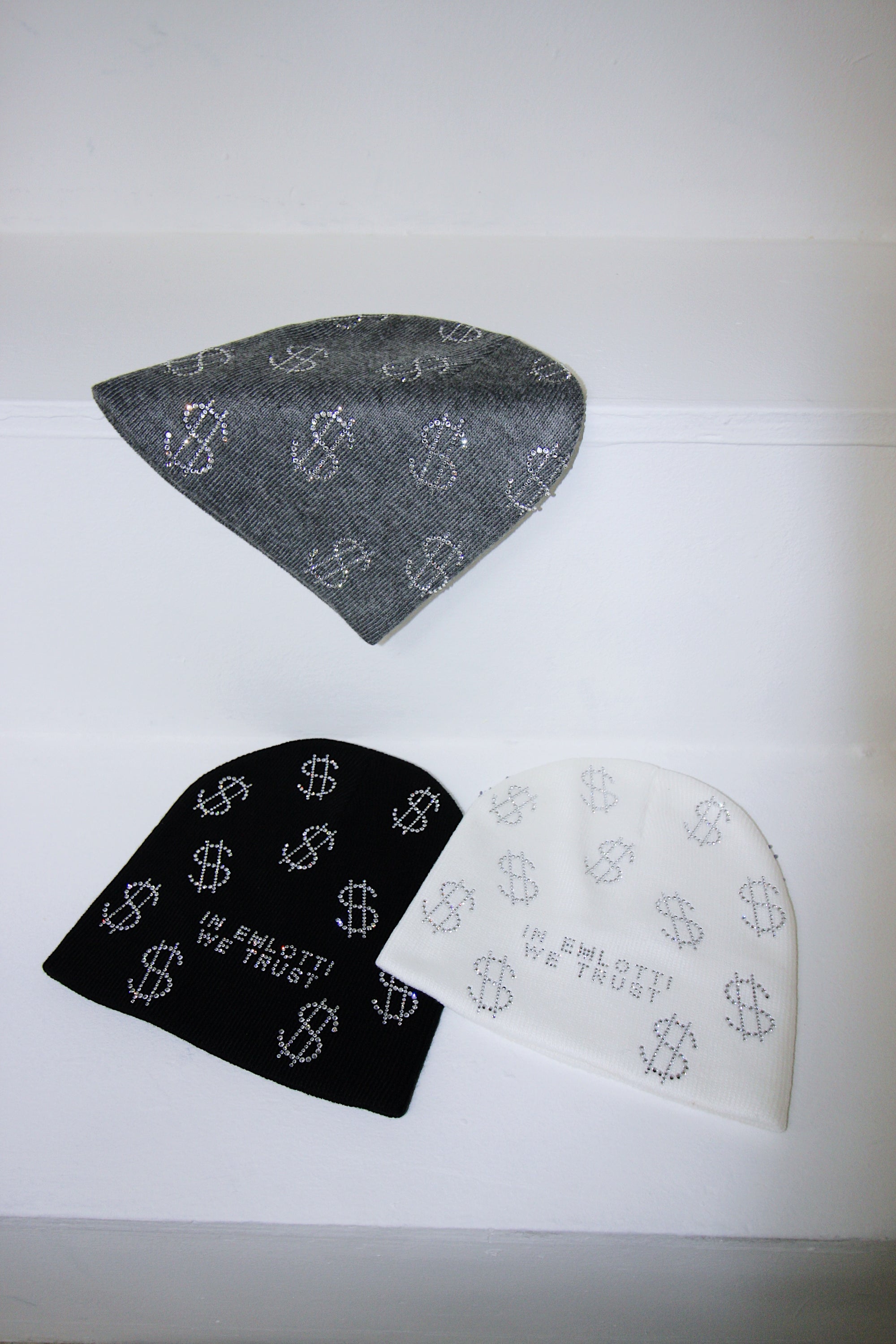 Rhinestone $ Beanie in Grey