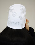 Rhinestone $ Beanie in White