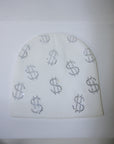 Rhinestone $ Beanie in White