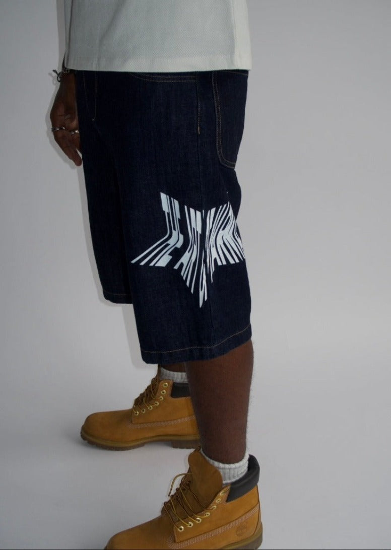 Denim Screen Printed Shorts