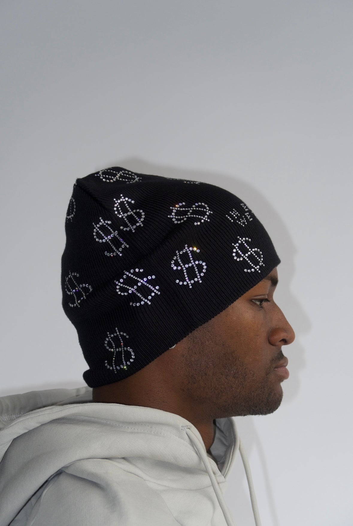 Rhinestone $ Beanie in Black