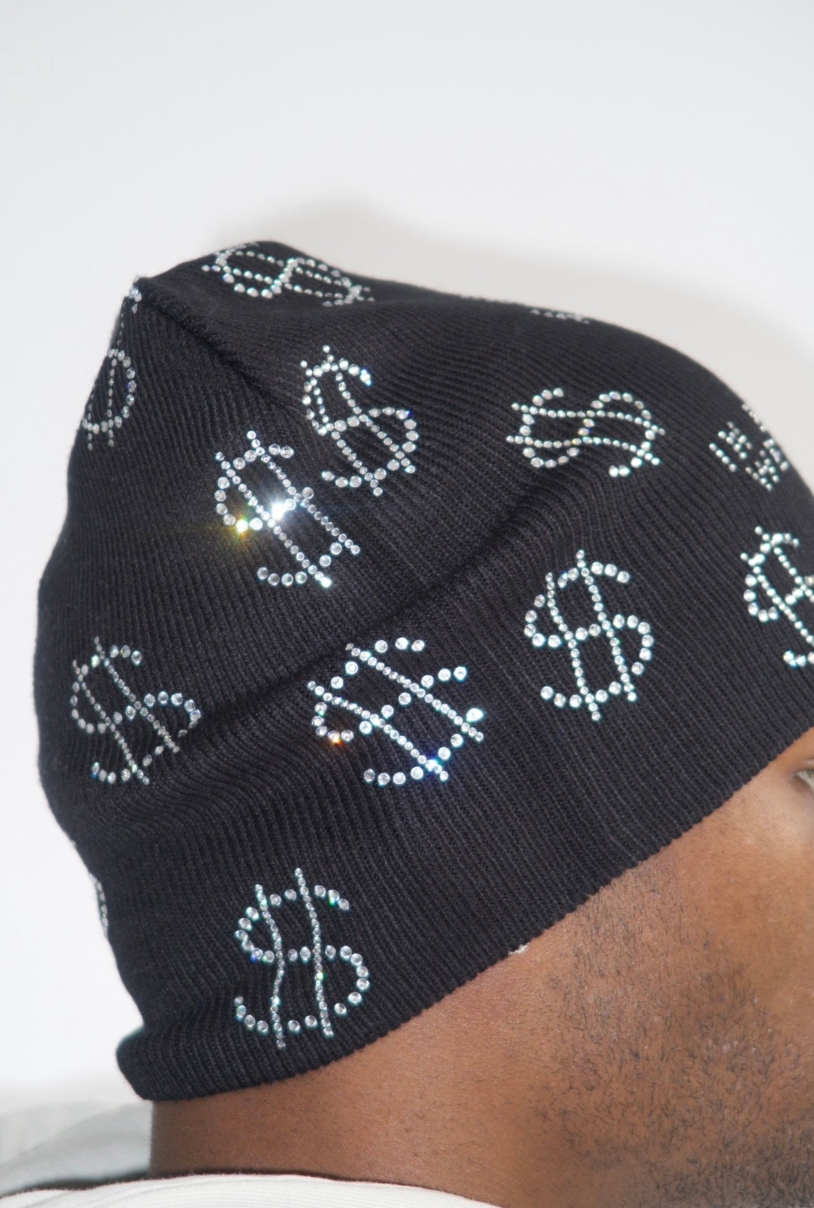 Rhinestone $ Beanie in Black