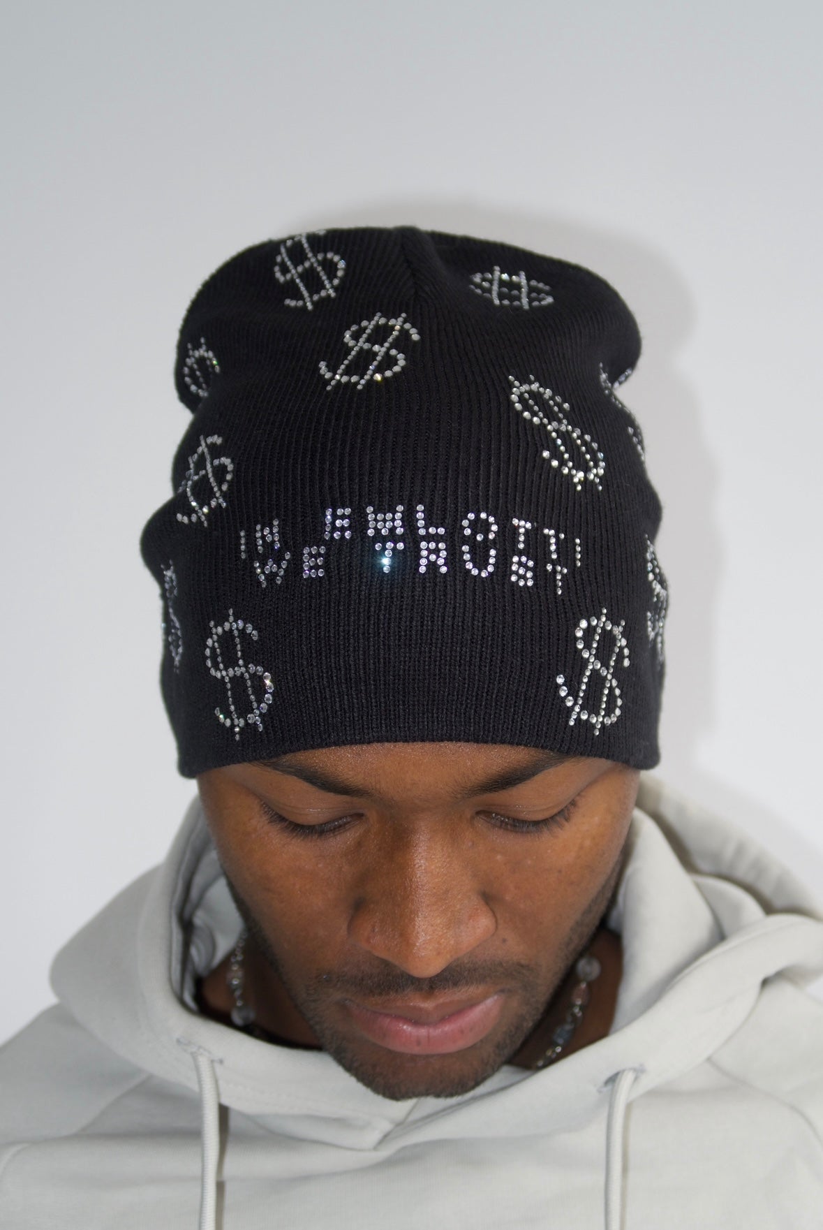 Rhinestone $ Beanie in Black