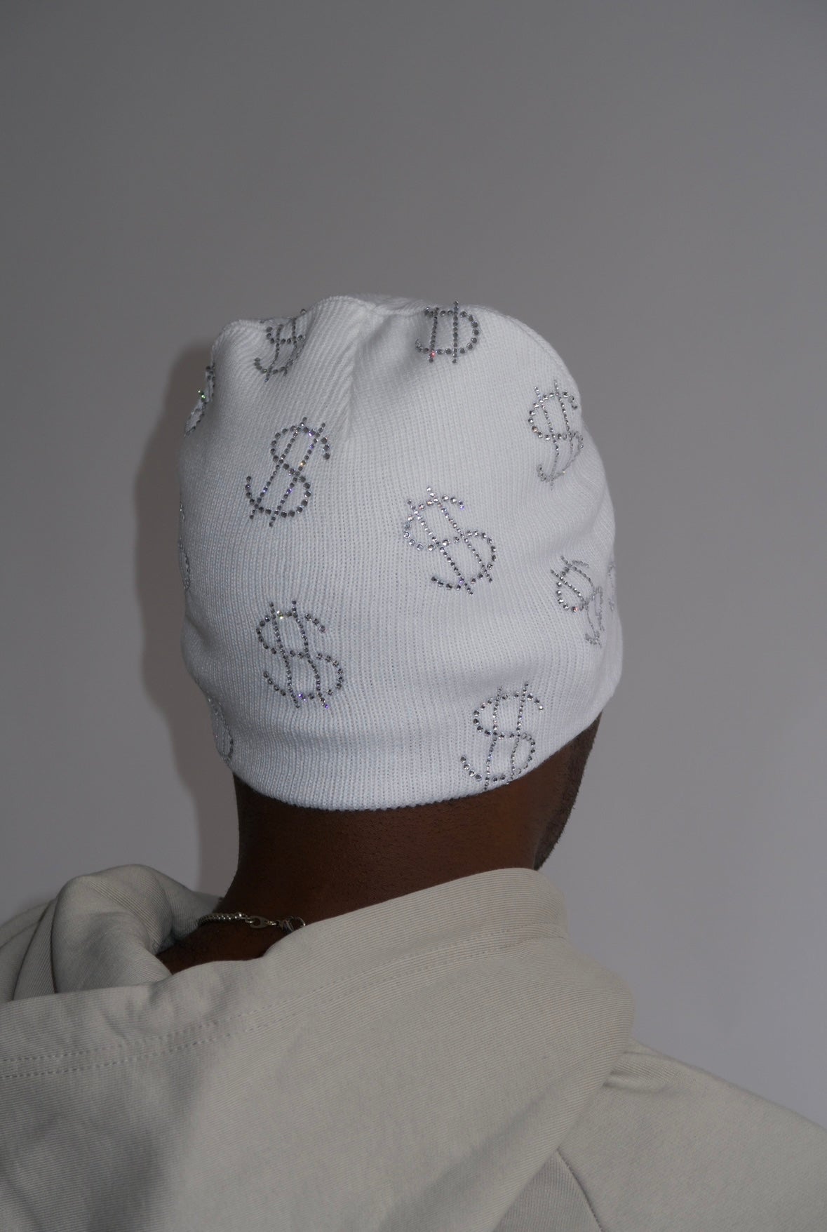 Rhinestone $ Beanie in White