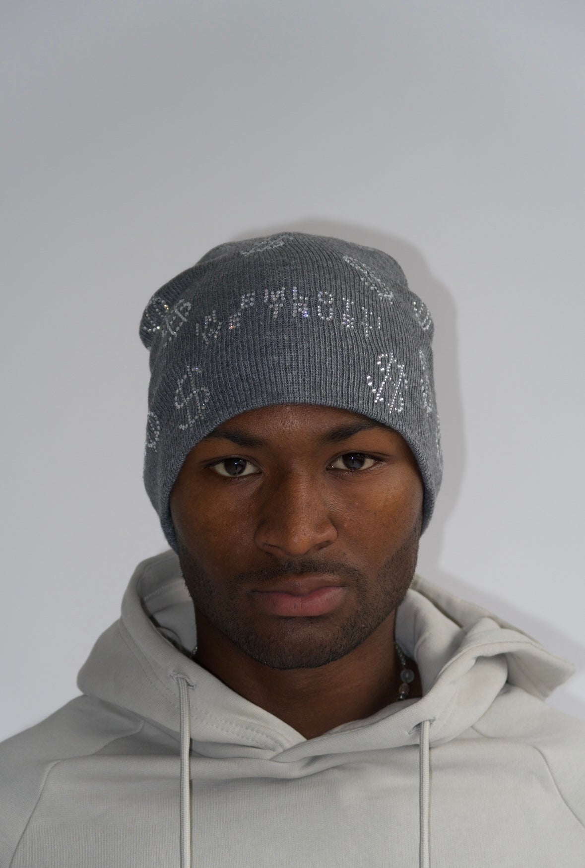 Rhinestone $ Beanie in Grey