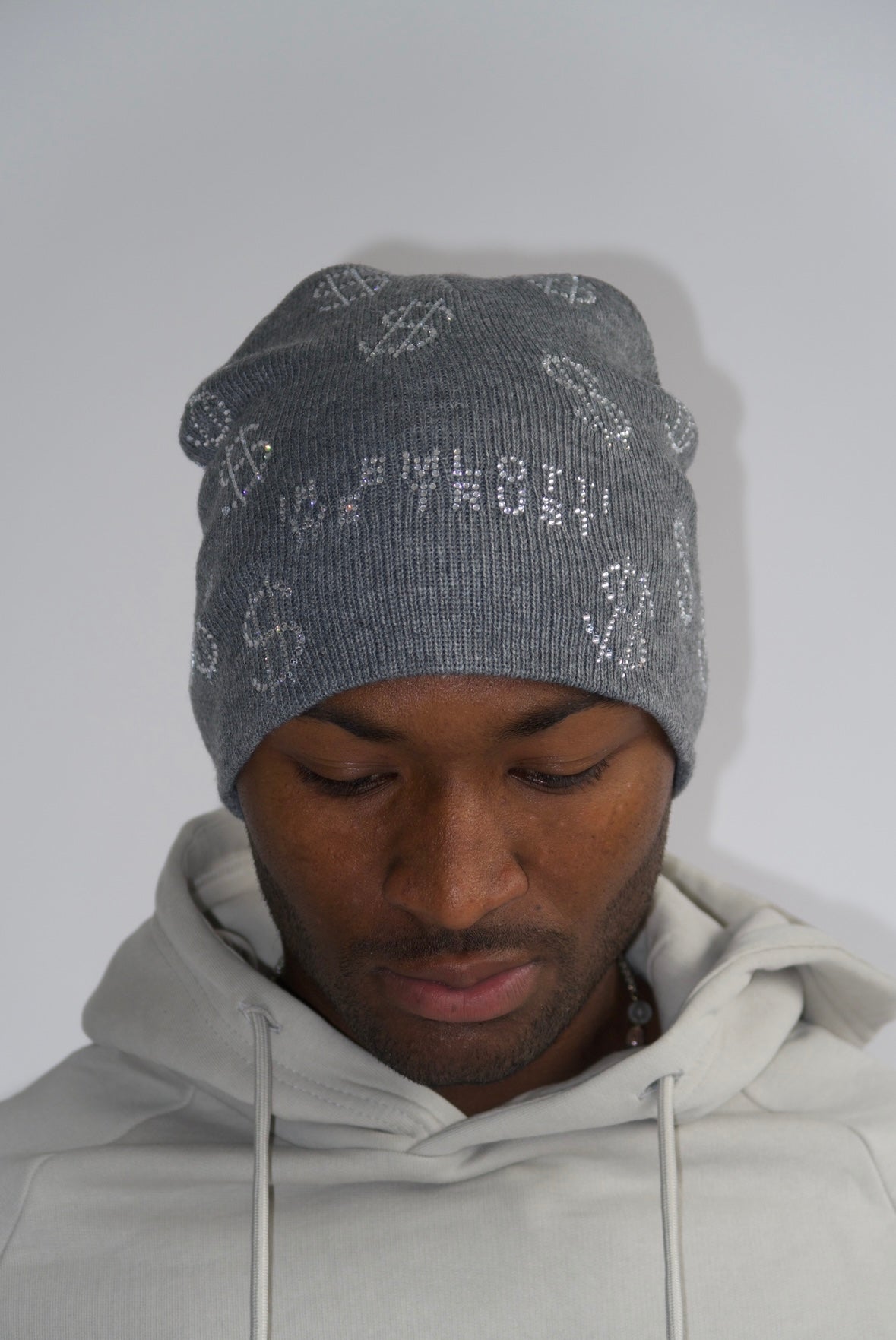 Rhinestone $ Beanie in Grey