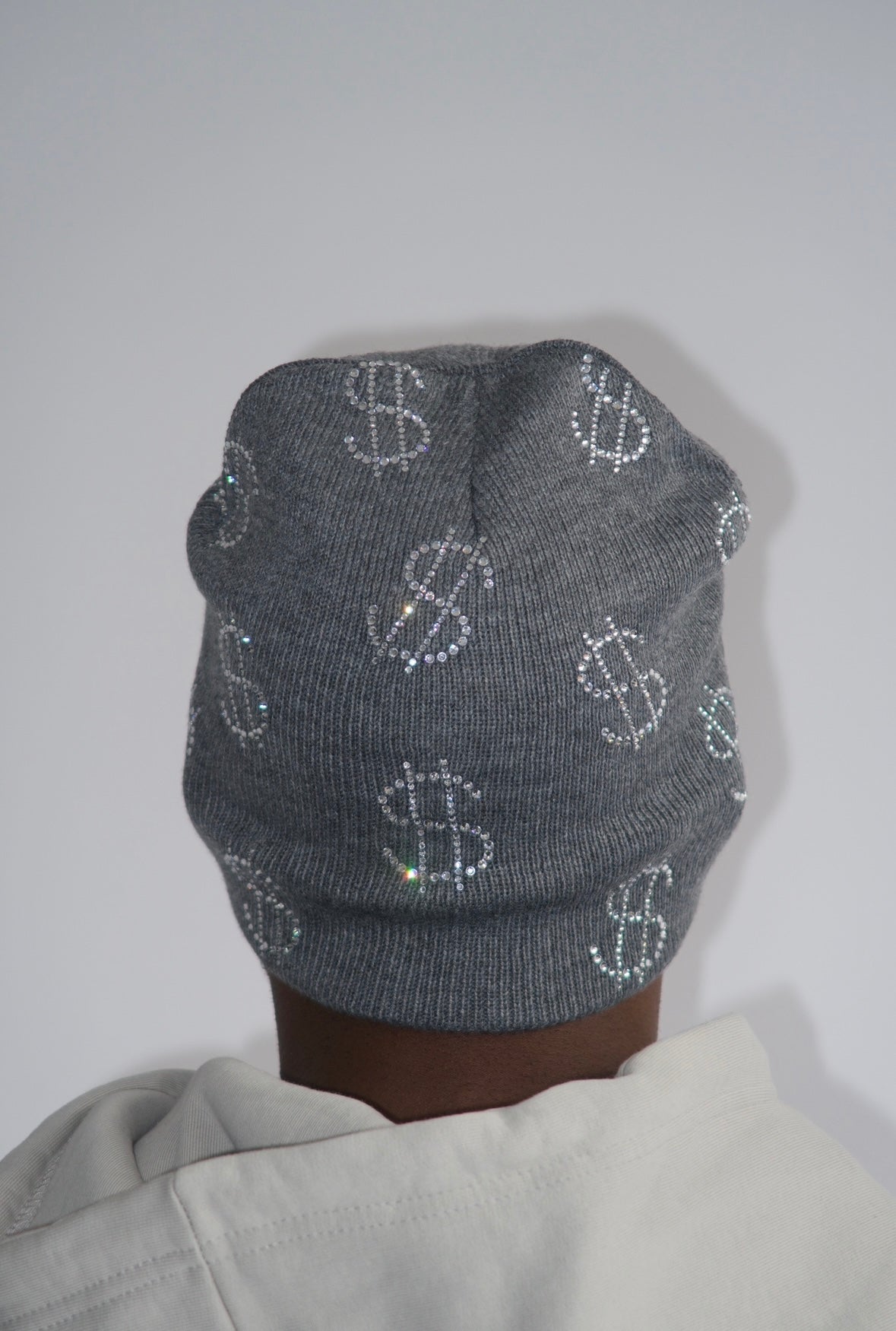 Rhinestone $ Beanie in Grey