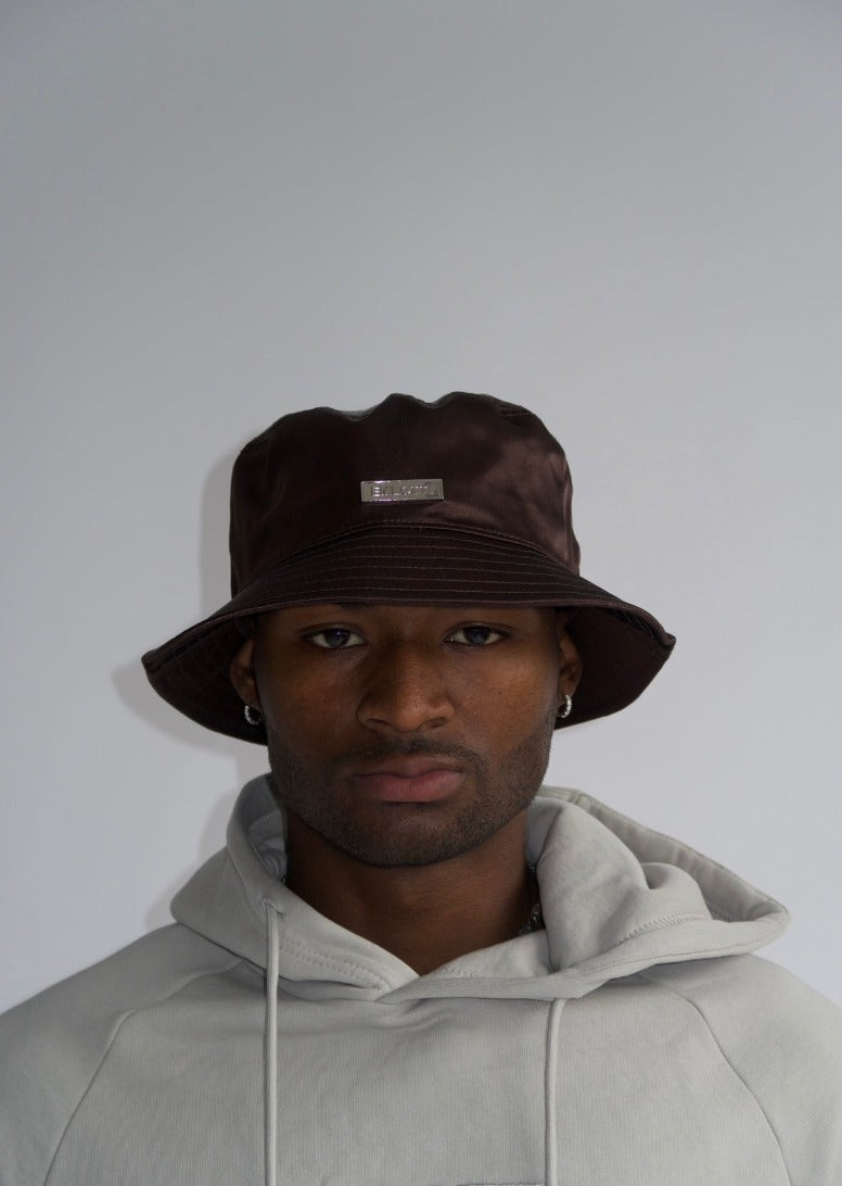 Satin Bucket Hat in Brown