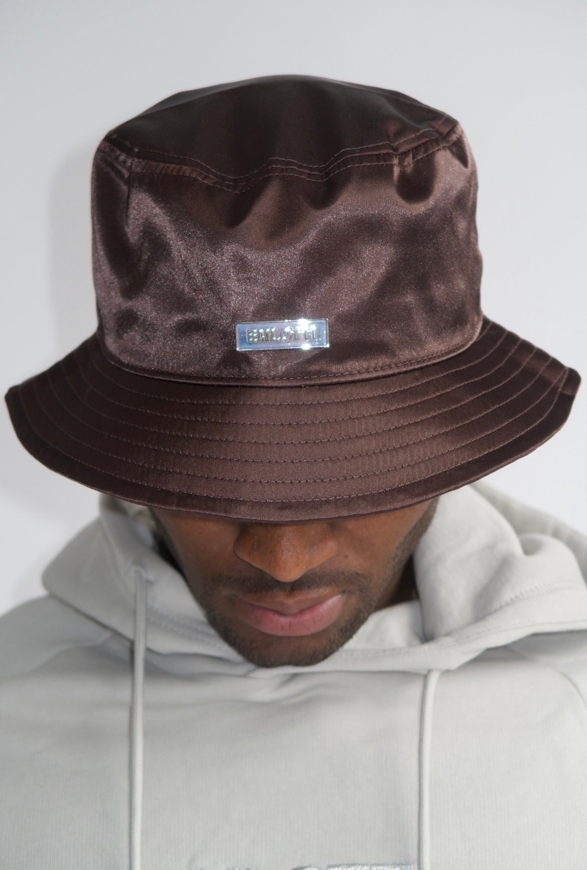 Satin Bucket Hat in Brown