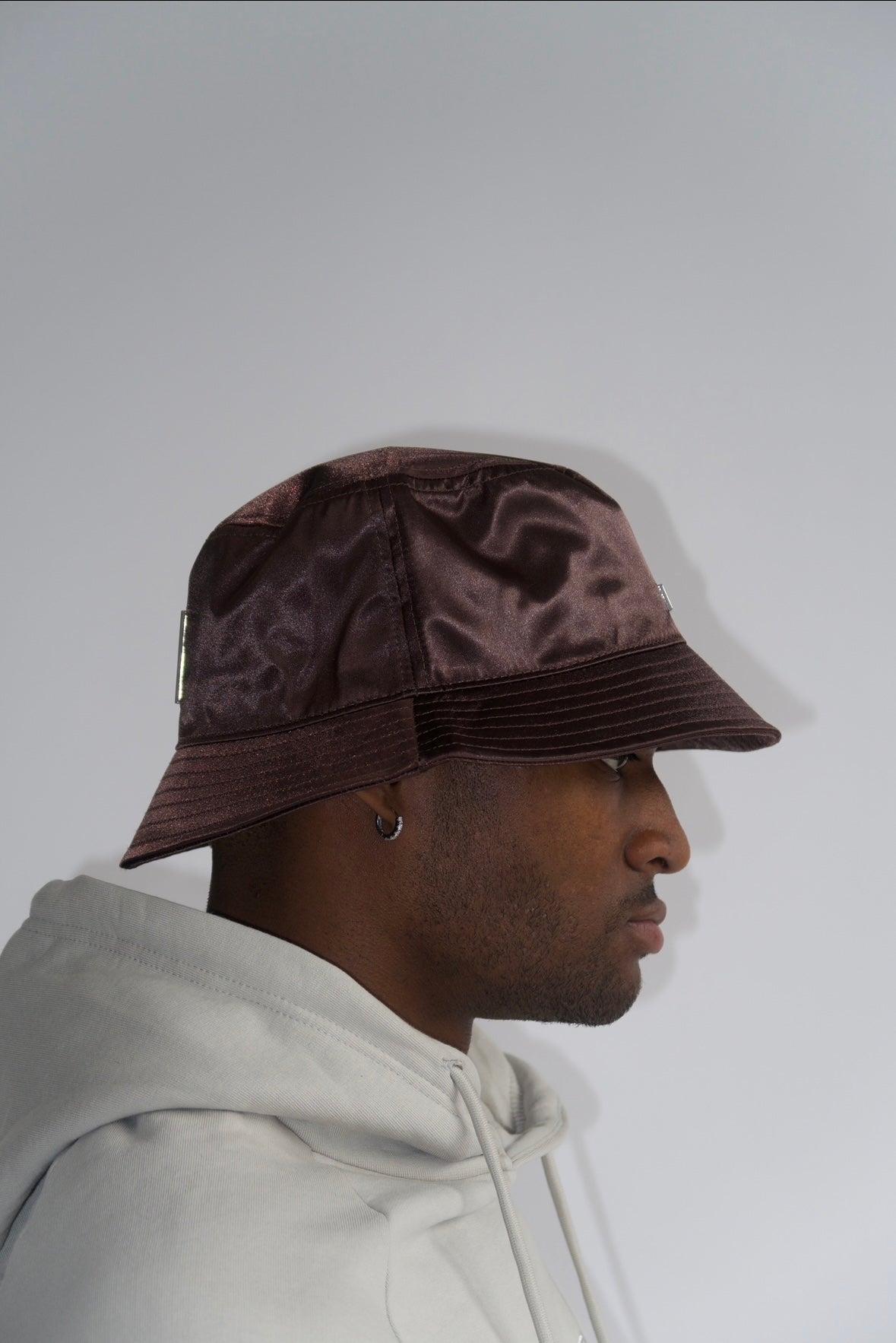 Satin Bucket Hat in Brown