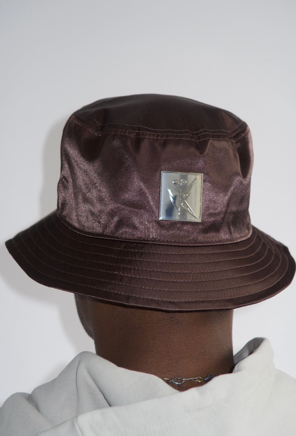 Satin Bucket Hat in Brown