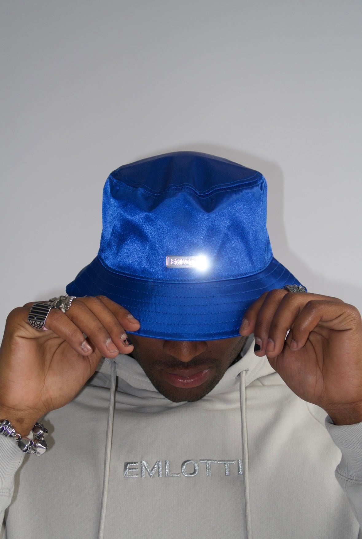 Satin Bucket Hat in Blue