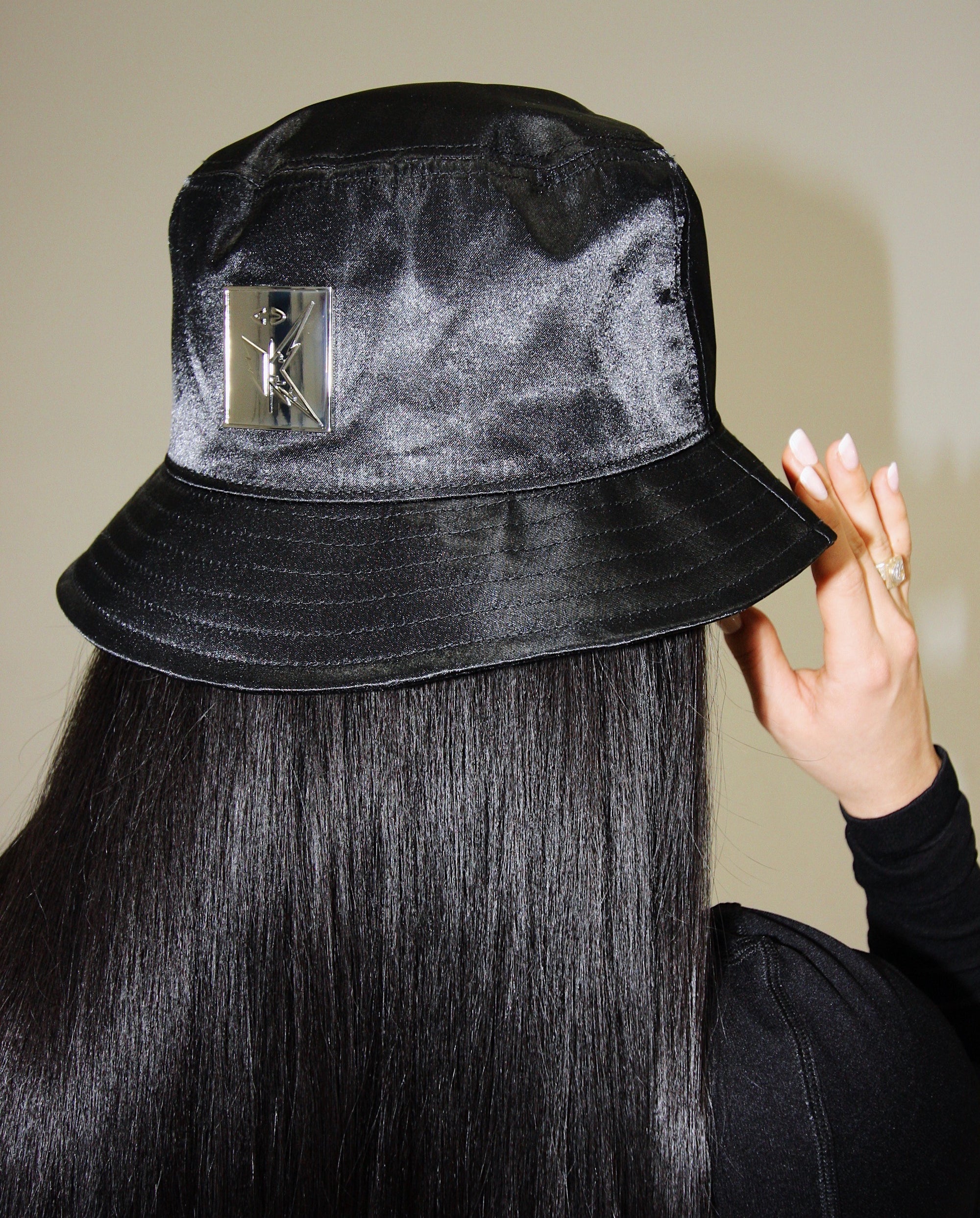 Satin Bucket Hat in Black